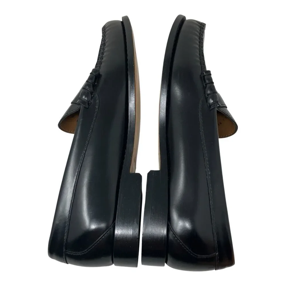 J Crew Penny Loafers Mens 9.5 Black Leather Sole Business Preppy Luxury Shoes